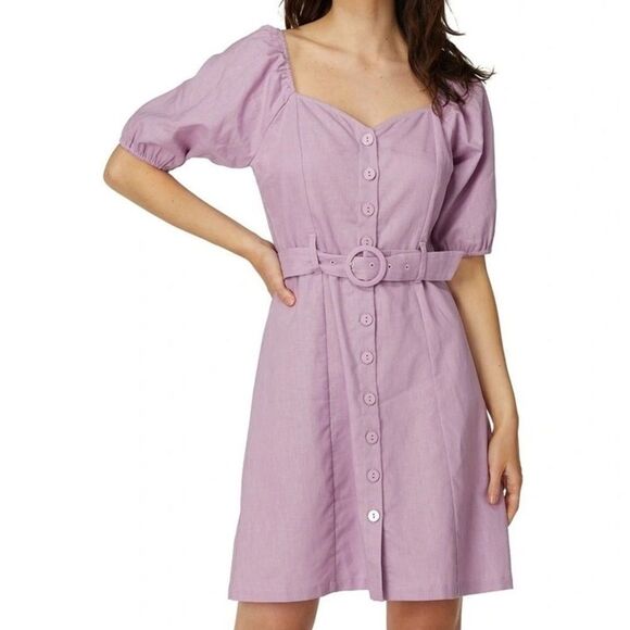 Princess Highway Dresses & Skirts - Princess Highway Linen Blend Purple Belted Dress 8